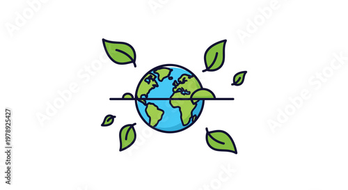 Earth Globe with Green Leaves Around.