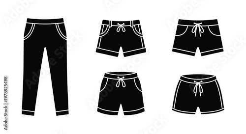 Black shorts and pants collection presented as a graphic silhouette