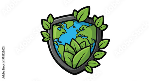 Earth Globe with Green Leaves Shield.