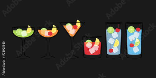 A vibrant selection of cocktails and drinks. Refreshing beverages