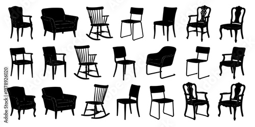 Diverse Collection of Chairs Silhouettes in Various Styles and Eras Pattern