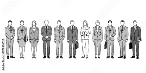 Diverse group of business people in formal wear stand illustration