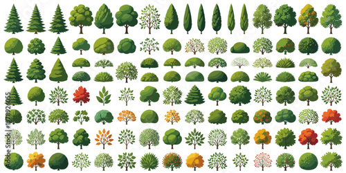Diverse Set of Cartoon Trees and Bushes for Architectural Landscape Design
