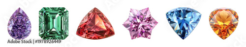 PNG Colorful gemstones in various shapes on transparent background