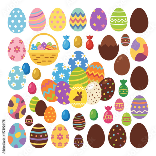 Colorful easter eggs and chocolate candies