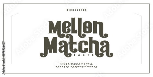 Mellen Matcha Elegant luxury abstract wedding fashion logo font alphabet. Minimal classic urban fonts for logo, brand etc. Typography typeface uppercase lowercase and number. vector illustration