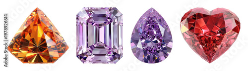 PNG Colorful gemstones in various shapes on transparent background