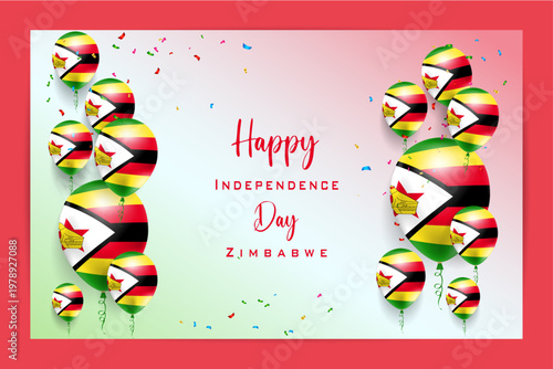 Принти на полотні High quality 3D balloon flag card for Zimbabwe Independence Day, featuring bold national colors and festive elements, perfect for patriotic celebrations, events and promotional materials