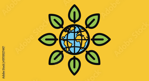 Earth Globe Surrounded by Green Leaves.