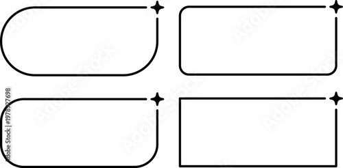 AI rectangle frames set. Artificial intelligence thin line border. Technology box design element with star. AI robot bar. Neural network frame. Vector illustration isolated on white background.