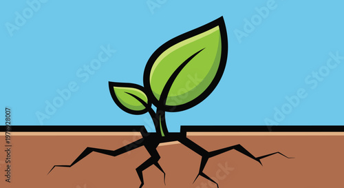 Green plant sprout with roots growing.