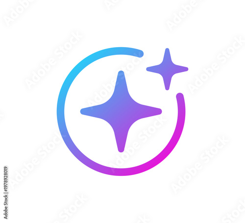 AI star icon. Artificial intelligence symbol. Gradient blue purple digital AI robot sign. Magic star smart assistant. Modern design element. Vector illustration isolated on white background.