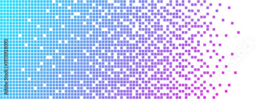 Neon AI pixel fade gradient bg. Blue and purple gradient background. Abstract digital pattern with square elements grid. Vibrant futuristic cyber neural network texture. Modern vector illustration.