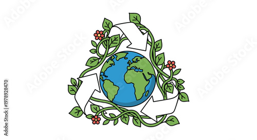 Earth Globe with Green Leaves Vine.