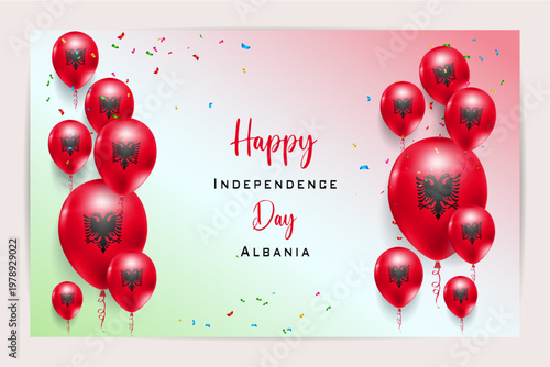 High quality 3D balloon flag card for Albania Independence Day, featuring bold national colors and festive elements, perfect for patriotic celebrations, events and promotional materials.