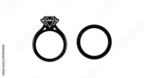 Diamond ring and plain band a minimalist engagement concept silhouette