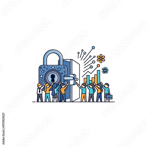 People working together to unlock security.