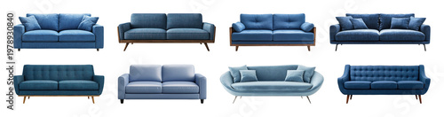 PNG Stylish blue sofas collection, transparent background