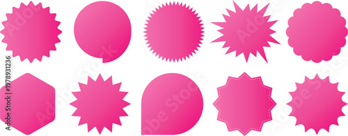 Cute light pink starburst sticker set. Promotional sale stickers, empty price discount tags, quality marks, discount labels