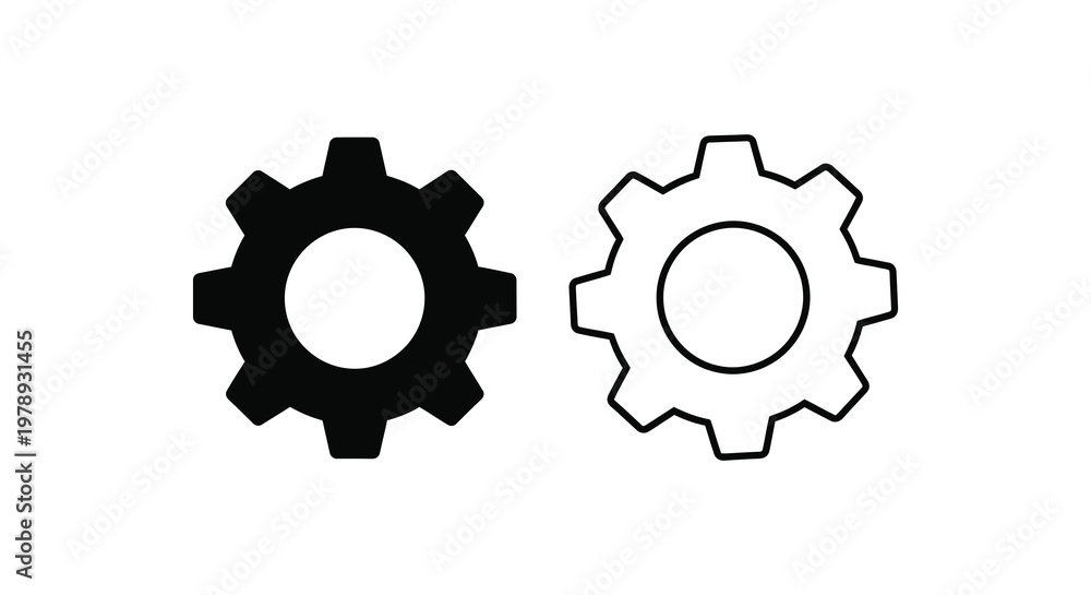 Fototapeta premium Two gears one dark and one light presented as a silhouette