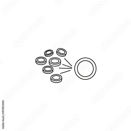A group of small circles being added to a large circle.