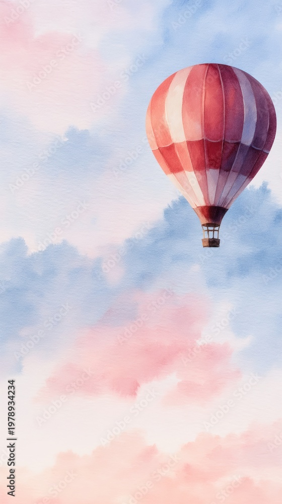 Obraz premium Pastel-toned hot air balloon drifts above clouds