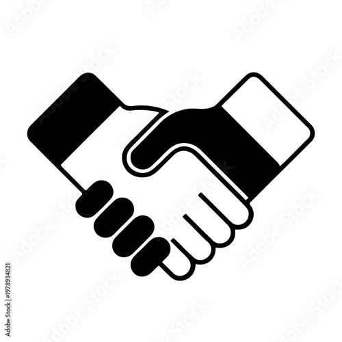 A line vector illustration of two hands shaking in agreement, minimalist, thick black lines, transparent background style