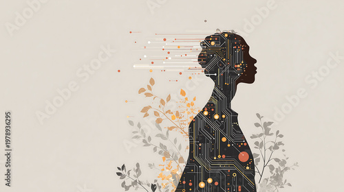 AI Woman Silhouette Circuit Concept