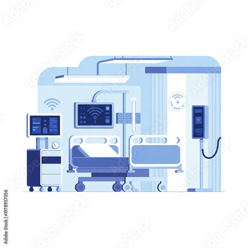 Smart Hospital Room IoT Connected Devices Vector.