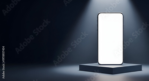 Smartphone stands center stage under focused spotlight