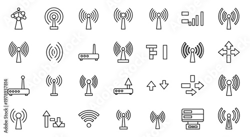 A collection of various wireless communication icons and symbols.