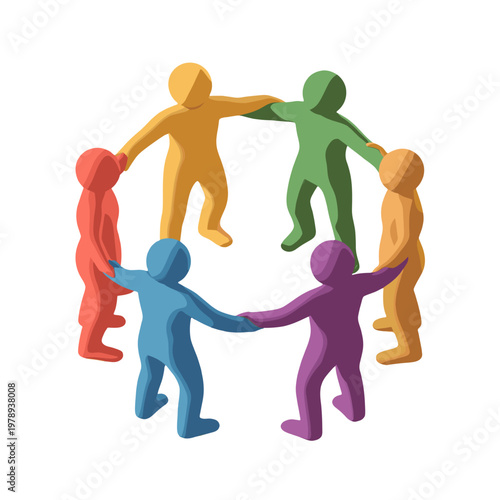 Illustration of diverse individuals joining hands, symbolizing unity.