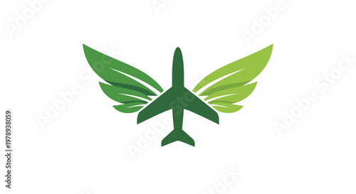 Green airplane with wings made of leaves symbolizing eco-friendly travel and sustainable aviation.