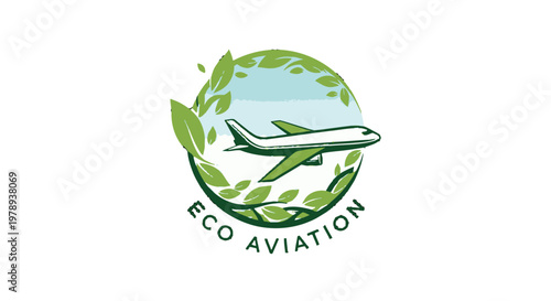 Eco aviation logo with airplane and leaves.