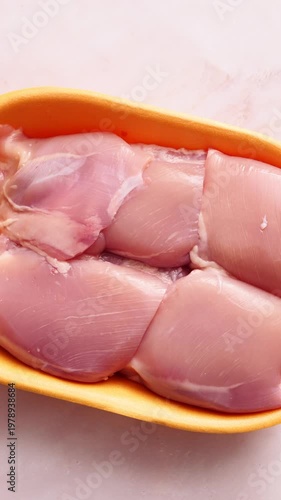 Tender chicken thighs sit in a bright yellow tray, making prime ingredients for a tasty dish in the kitchen.