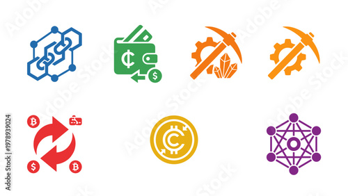 A set of colorful cryptocurrency icons on transparent background