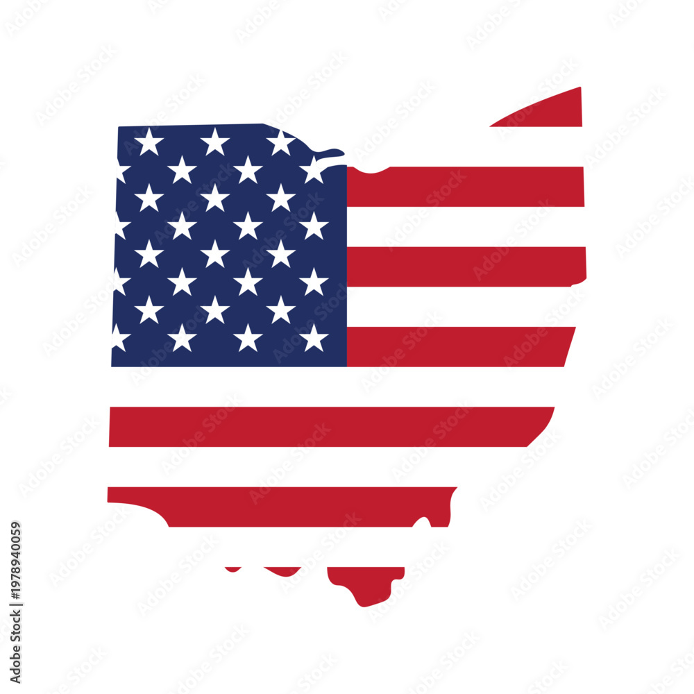 Fototapeta premium Ohio map silhouette with American flag