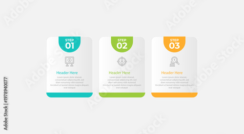 Threestep infographic template with icons and text.