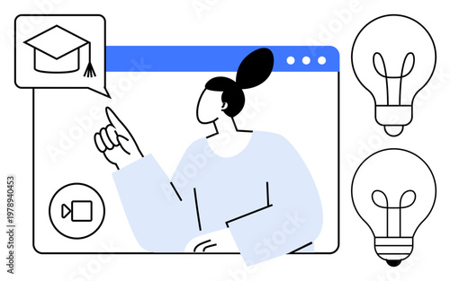 Online learning concept. Online learning with video conferencing and knowledge-sharing tools. Online learning supports education, innovation, and digital collaboration. For e-learning, remote