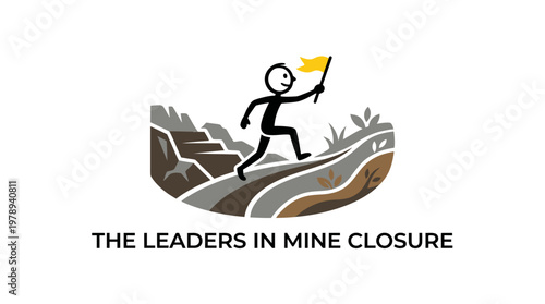 Stick Figure Reaching Summit with Flag