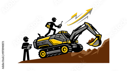 Construction Crew and Excavator on a Hill
