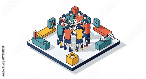 Isometric Sports Team Huddle for Motivation and Strategy