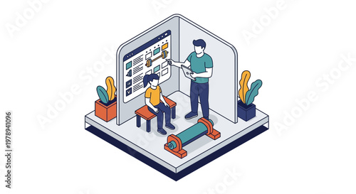 Isometric Personal Trainer Discussing Fitness Plan with Client