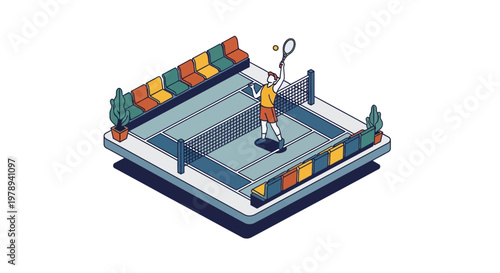 Isometric Tennis Player Serving Ball on Court