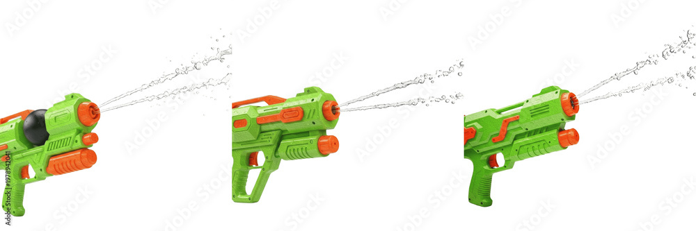 Naklejka premium Fun Green and Orange Water Blaster Gun Set Spraying Dual Streams for Summer Outdoor Pool Party Games