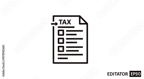 Tax form line icon, financial document with checklist vector, black and white accounting paper illustration for business and banking