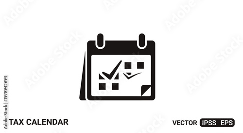 Tax calendar icon vector, black and white financial planning schedule, business deadline reminder with checkmarks, accounting organizer symbol