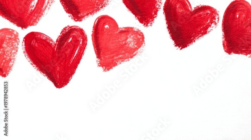 Hearts painted in red on white background for Valentine's Day celebration and love themes in various romantic occasions