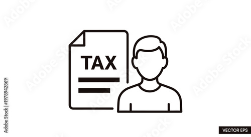 Minimalist tax payer line icon, individual person with financial document vector, taxpayer accounting and personal finance concept illustration