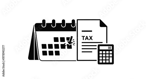 Tax payment deadline calendar icon, tax day  financial document with calculator vector, accounting and tax return filing concept illustration
